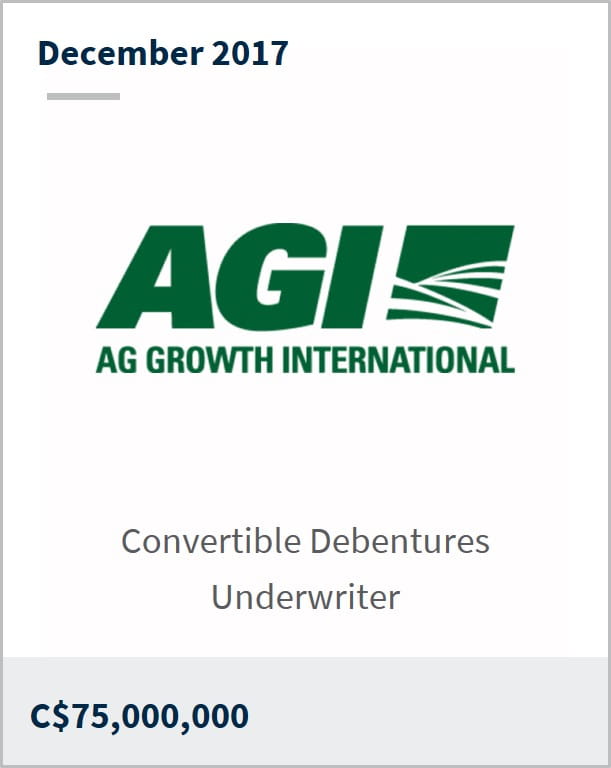 December 2017 AGI C$75,000,000 convertible debentures underwriter