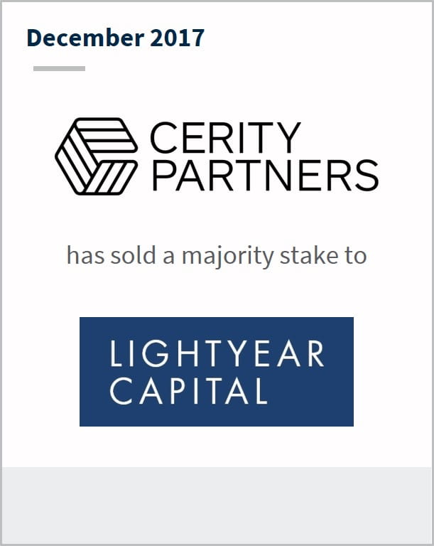 December 2017 Cerity Partners has sold a majority stake to Lightyear Capital