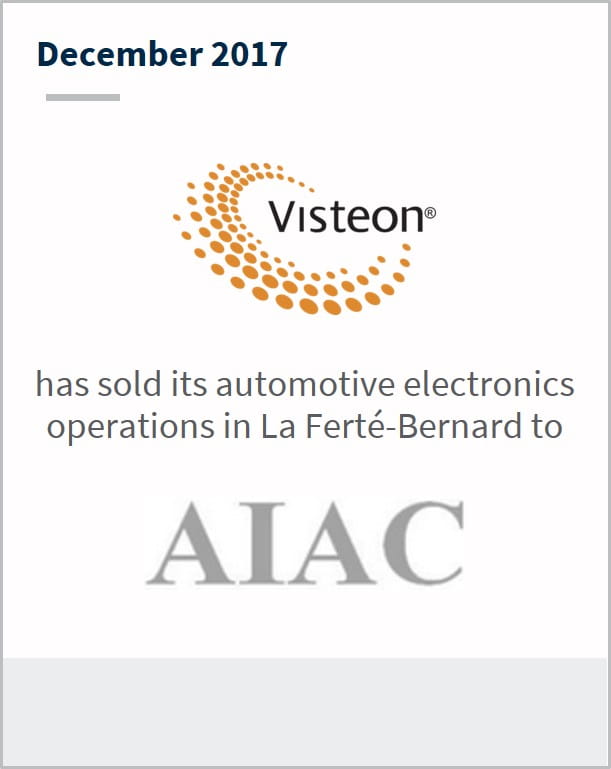 December 2017 Visteon has sold its automotive electronics operations in La Ferte-Bernard to AIAC