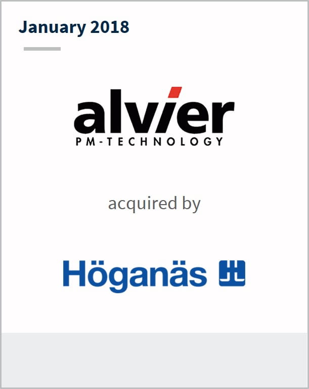 January 2018 Alvier PM-Technology acquired by Hoganas