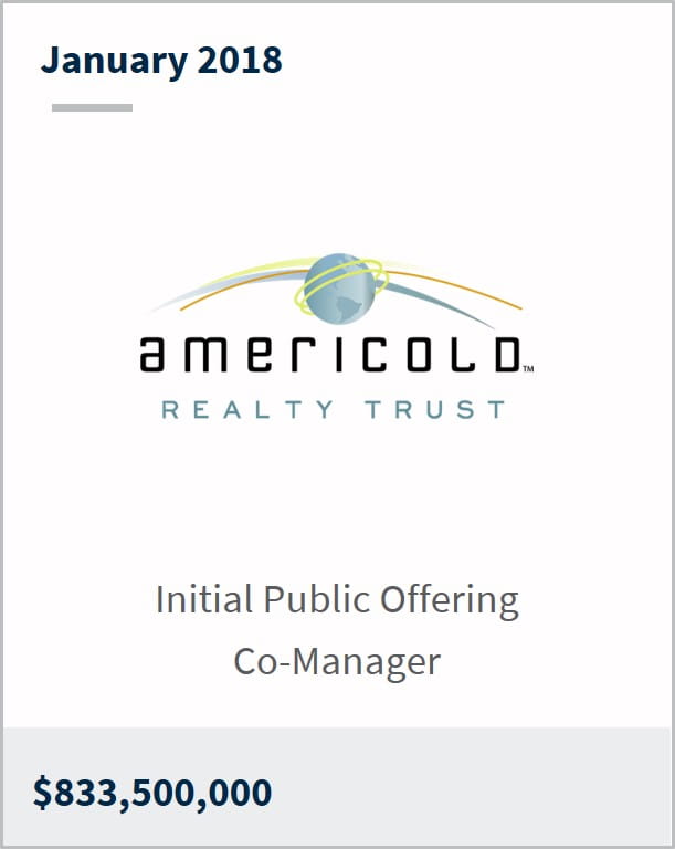 January 2018 Americold Realty Trust $833,500,000 initial public offering co-manager