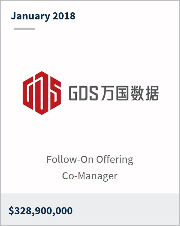 January 2018 GDS Holdings Limited $328,900,000 follow-on offering co-manager