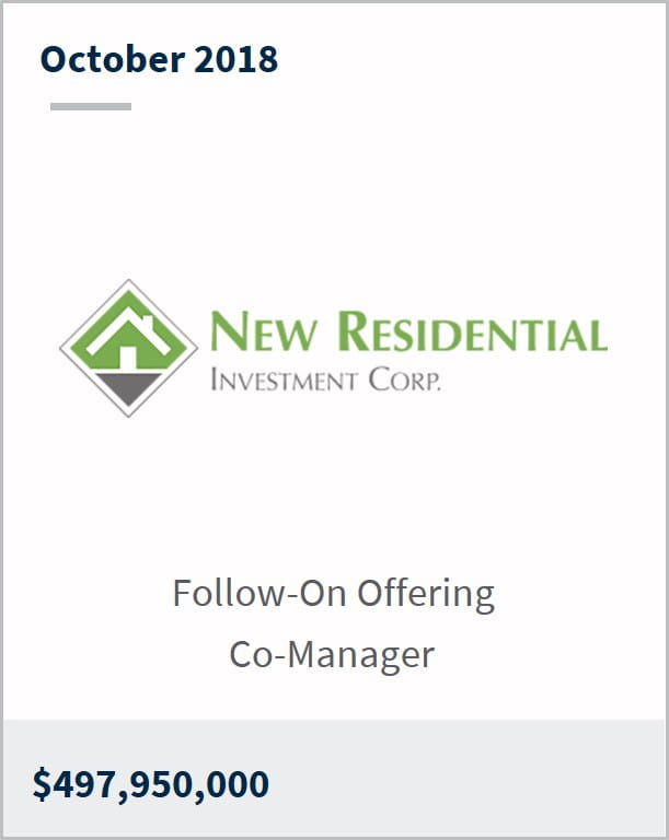 October 2018 New Residential Investment Corp $497,950,000 follow-on offering co-manager