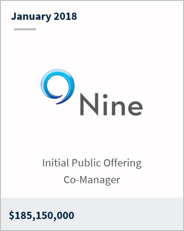 January 2018 Nine Energy Service Inc. $185,150,000 initial public offering co-manager
