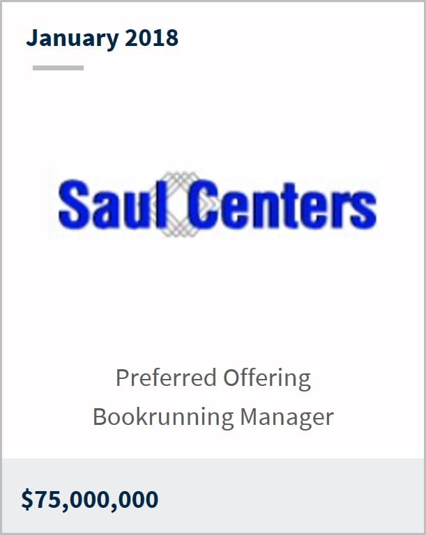January 2018 Saul Centers $75,000,000 preferred offering bookrunning manager