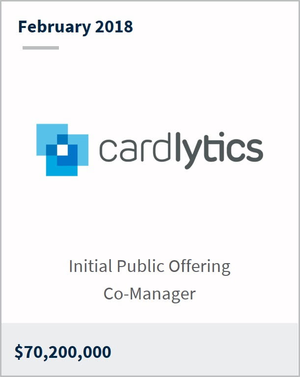 February 2018 Cardlytics Inc. $70,200,000 initial public offering co-manager