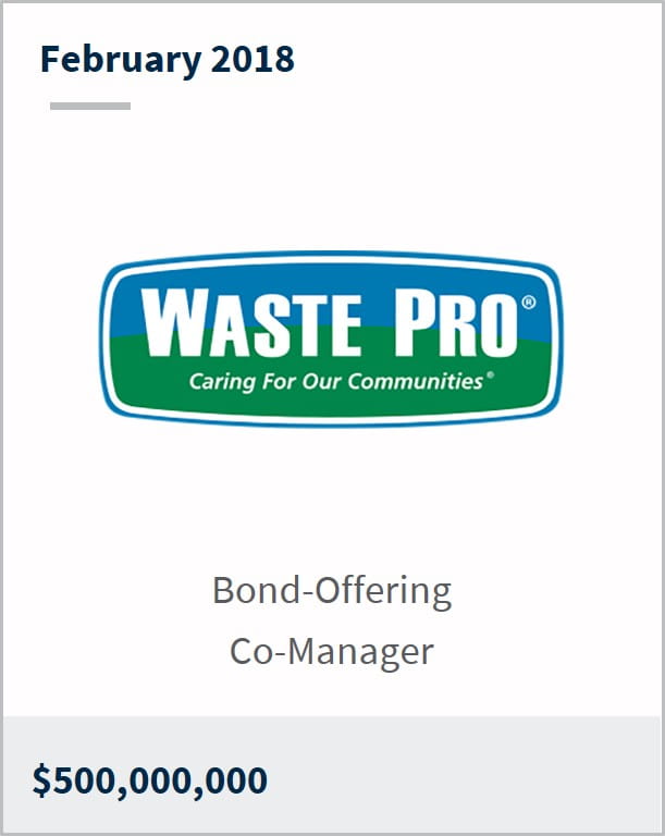 February 2018 Waste Pro USA, Inc. $500,000,000 bond-offering co-manager