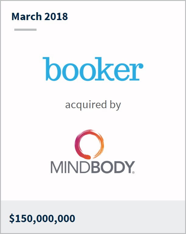 March 2018 Booker has been acquired by MindBody $150,000,000