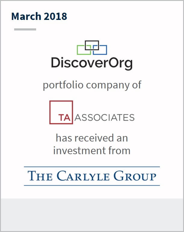 March 2018 DiscoverOrg a portfolio company of TA Associates has received an investment from The Carlyle Group