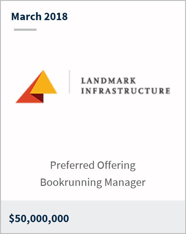 March 2018 Landmark Infrastructure $50,000,000 preferred offering bookrunning manager