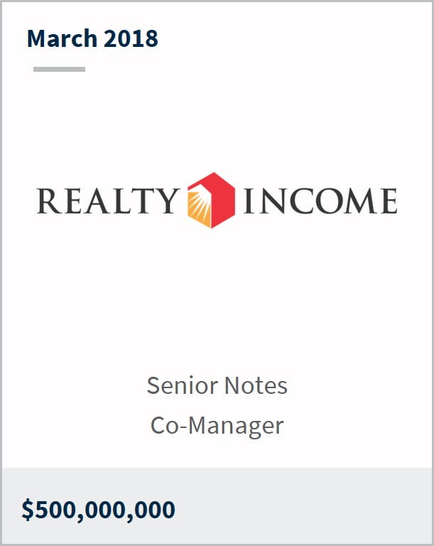 March 2018 Realty Income $500,000,000 senior notes co-manager