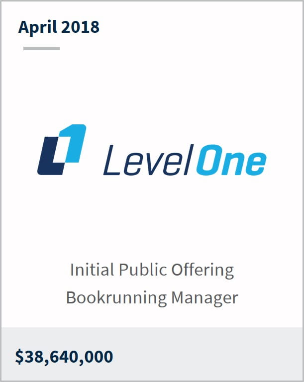 April 2018 Level One Bancorp $38,640,000 initial public offering bookrunning manager