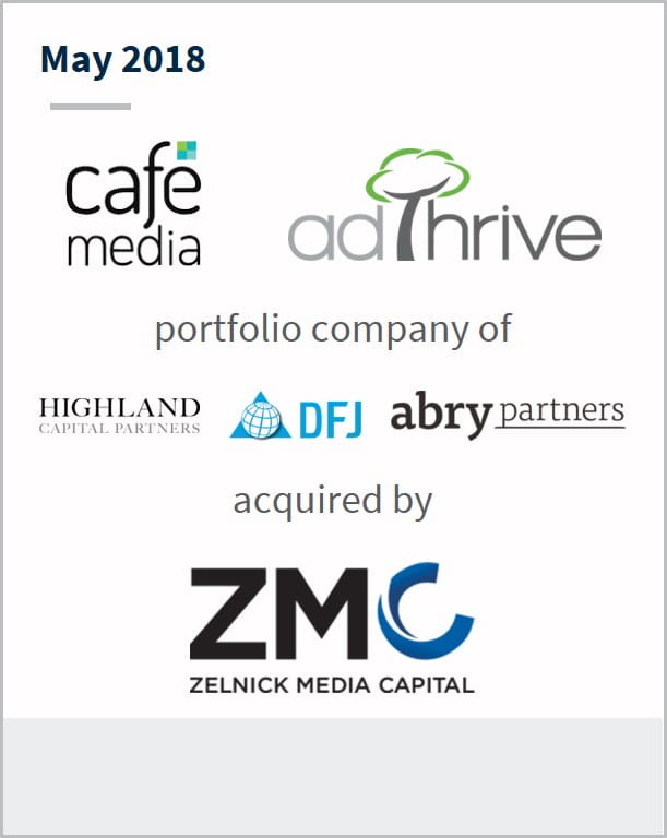 May 2018 AdThrive a portfolio company of Highland Capital Partners has been acquired by ZMC
