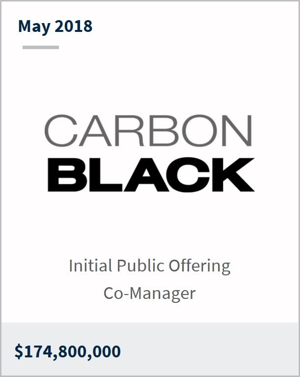 May 2018 Carbon Black $174,800,000 initial public offering co-manager