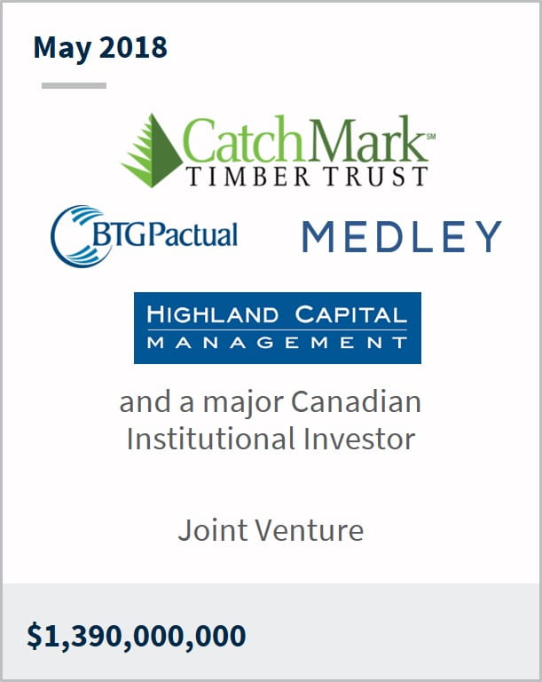 May 2018 CatchMark Timber Trust Inc. $1,390,000,000 joint venture