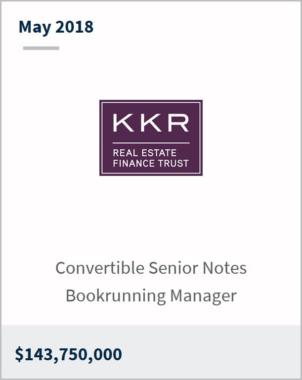 May 2018 KKR Real Estate Finance Trust $143,750,000 convertible senior notes bookrunning manager