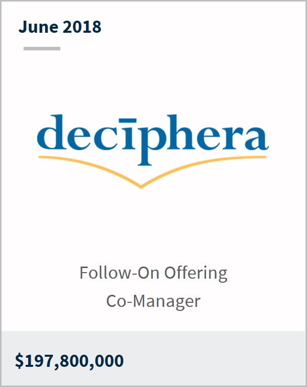 June 2018 Deciphera $197,800,000 follow-on offering co-manager