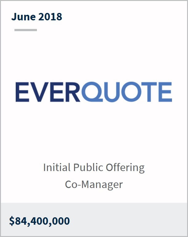 June 2018 EverQuote $84,400,000 initial public offering co-manager