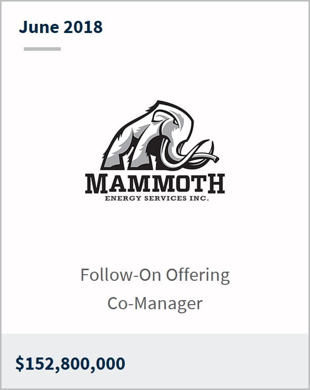 June 2018 Mammoth Energy Services Inc. $152,800,000 follow-on offering co-manager