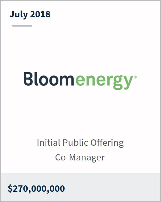 July 2018 Bloomenergy $270,000,000 initial public offering co-manager
