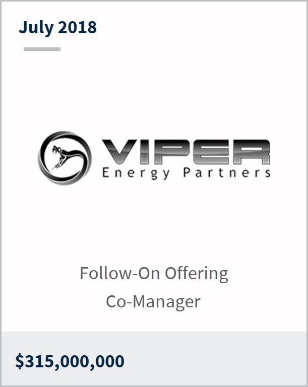 July 2018 Viper Energy $315,000,000 follow-on offering co-manager