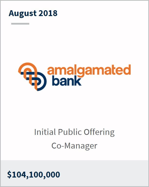 August 2018 Amalgamated Bank $104,100,000 initial public offering co-manager