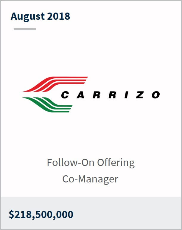 August 2018 Carrizo $218,500,000 Follow-on offering co-manager