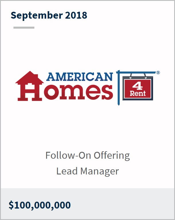 September 2018 American Homes 4 Rent $100,000,000 preferred offering lead manager