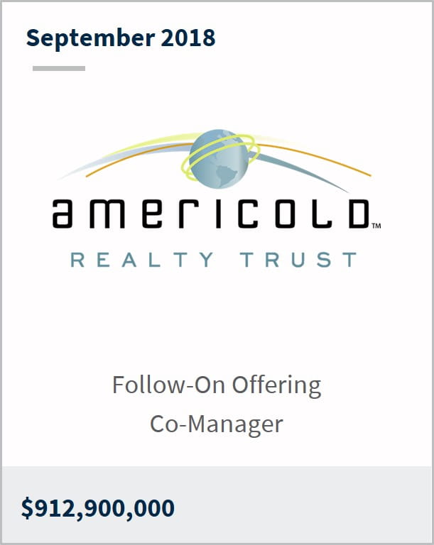 September 2018 Americold Realty Trust $912,900,000 follow-on offering co-manager