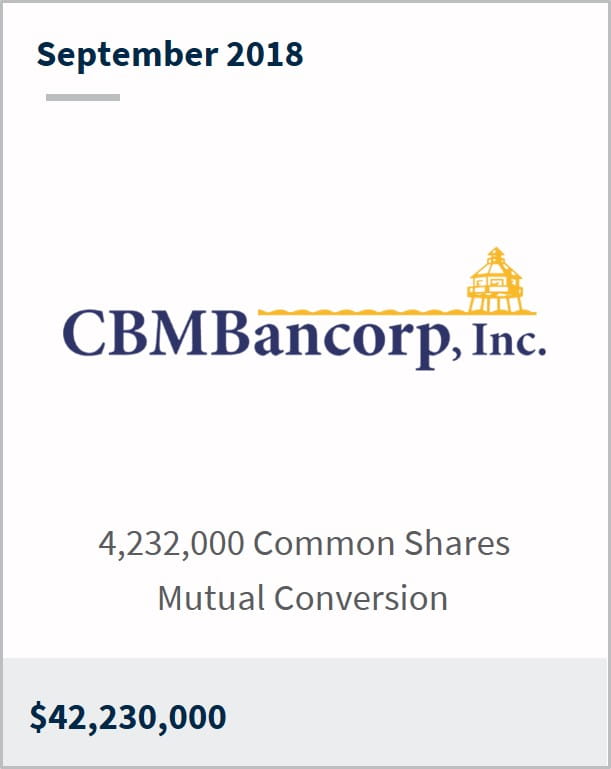 September 2018 CBM Bancorp Inc. $42,230,000 common shares mutual conversion