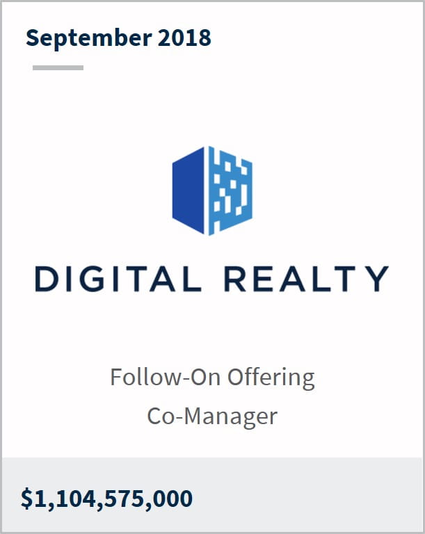 September 2018 Digital Realty Trust $1,104,575,000 follow-on offering co-manager