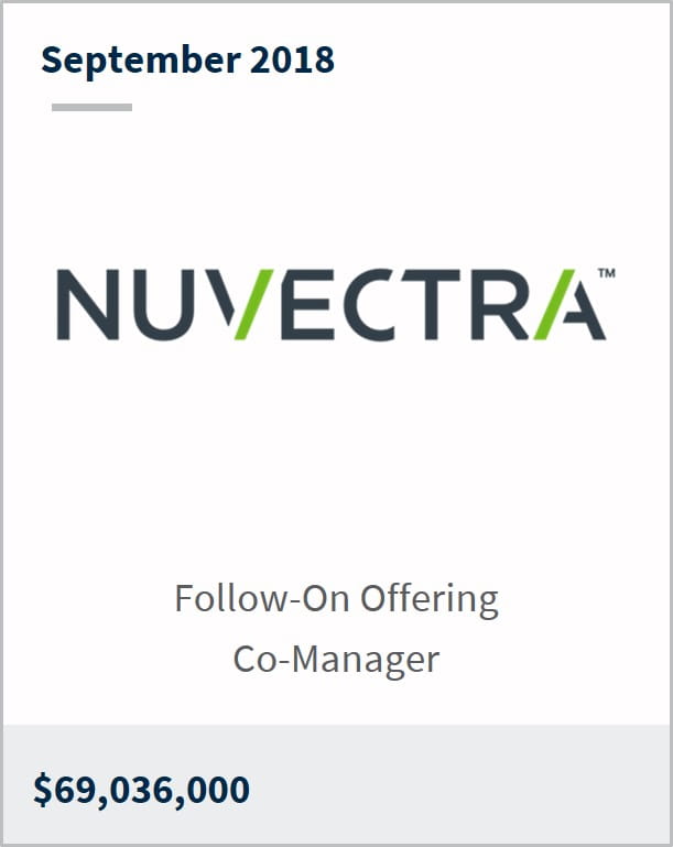September 2018 Nuvectra $69,036,000 follow-on offering co-manager