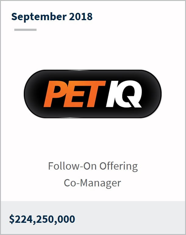 September 2018 PetIQ $224,250,000 follow-on offering co-manager