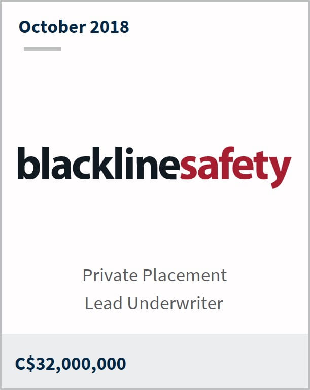 October 2018 Blackline Safety C$32,000,000 private placement lead underwriter