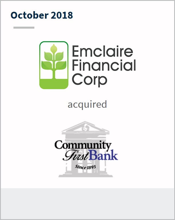 October 2018 Emclaire Financial Corp has acquired Community First Bank