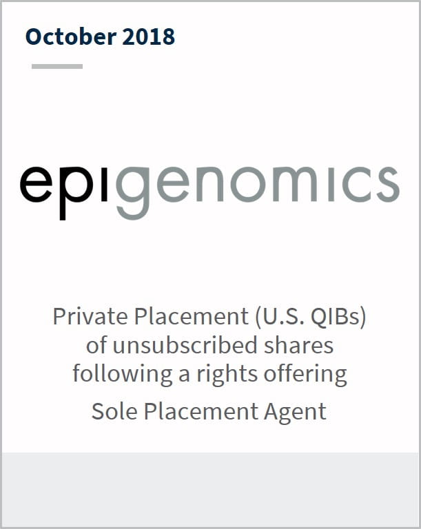 October 2018 Epigenomics private placement of unsubscribed shares following a rights offering sole placement offering