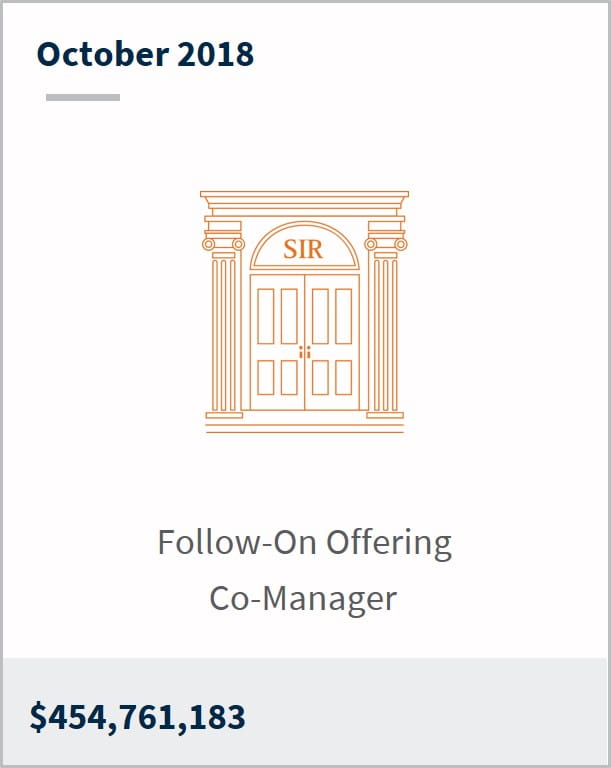 October 2018 Select Income $454,761,183 follow-on offering co-manager