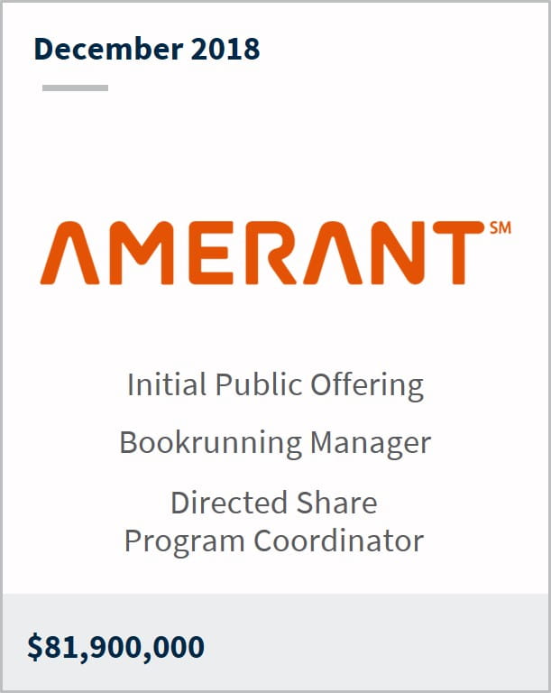 December 2018 Amerant Bank $81,900,000 initial public offering bookrunning manager directed share program coordinator