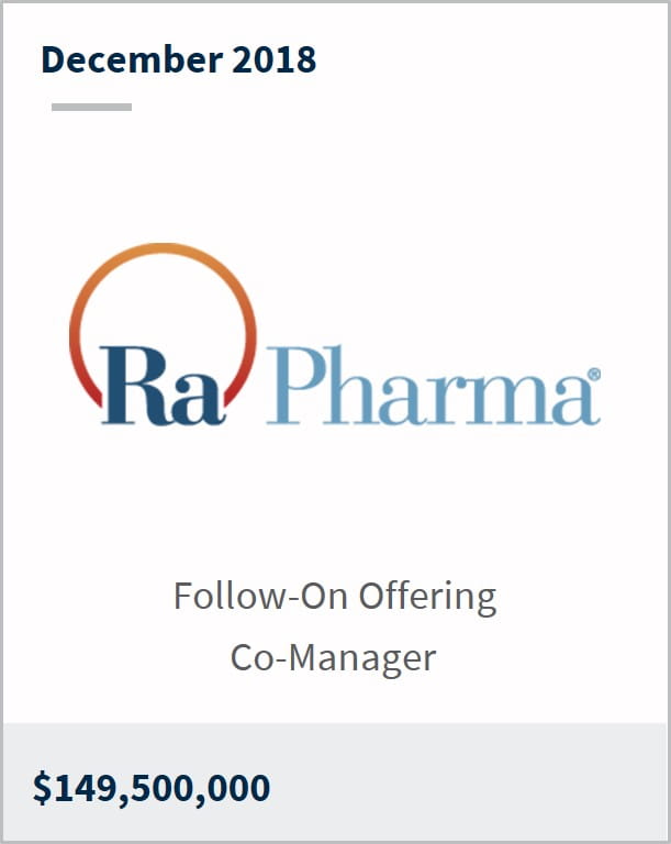 December 2018 Ra Pharma $149,500,000 follow-on offering co-manager