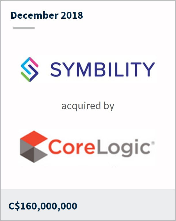December 2018 Symbility Solutions has been acquired by CoreLogic C$160,000,000