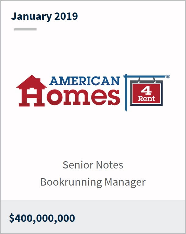 January 2019 American Homes 4 Rent $400M senior notes bookrunning manager