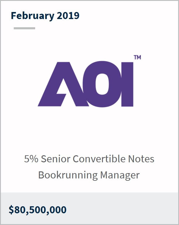 February 2019 Applied Optoelectronics $80,500,000 5% senior convertible notes bookrunning manager