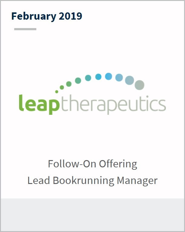 February 2019 Leap Therapeutics follow-on offering lead bookrunning manager