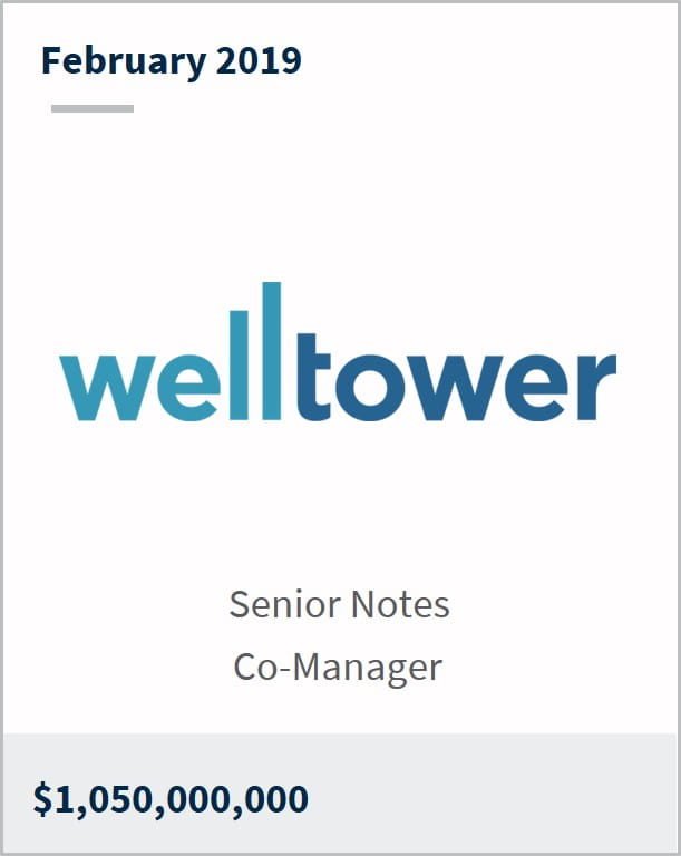 February 2019 Welltower $1,050,000,000 senior notes co-manager 