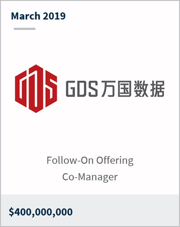 March 2019 GDS Holdings Limited $400M follow-on offering co-manager