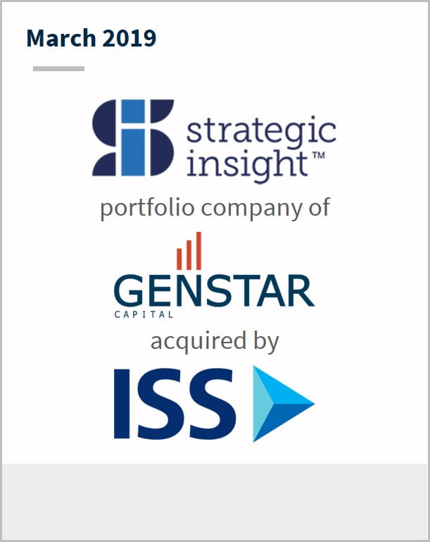 March 2019 Strategic Insight a portfolio company of Genstar has been acquired by ISS
