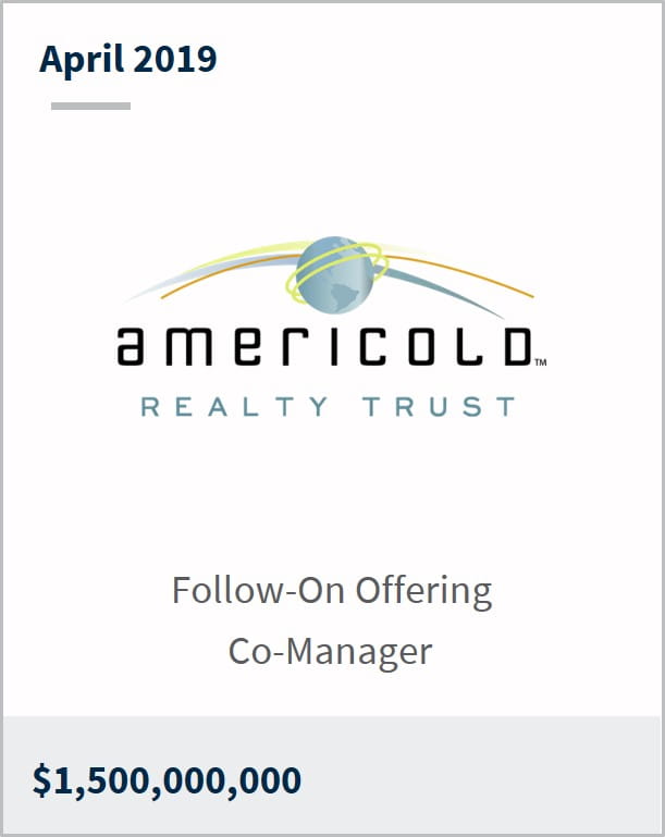 April 2019 Americold Realty Trust $1,500,000,000 follow-on offering co-manager