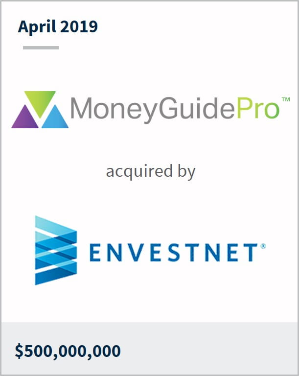April 2019 MoneyGuidePro has been acquired by Envestnet $500,000,000