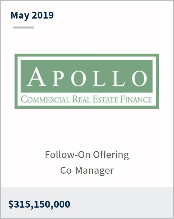 May 2019 Apollo Commercial Real Estate Finance $315,150,000 follow-on offering co-manager