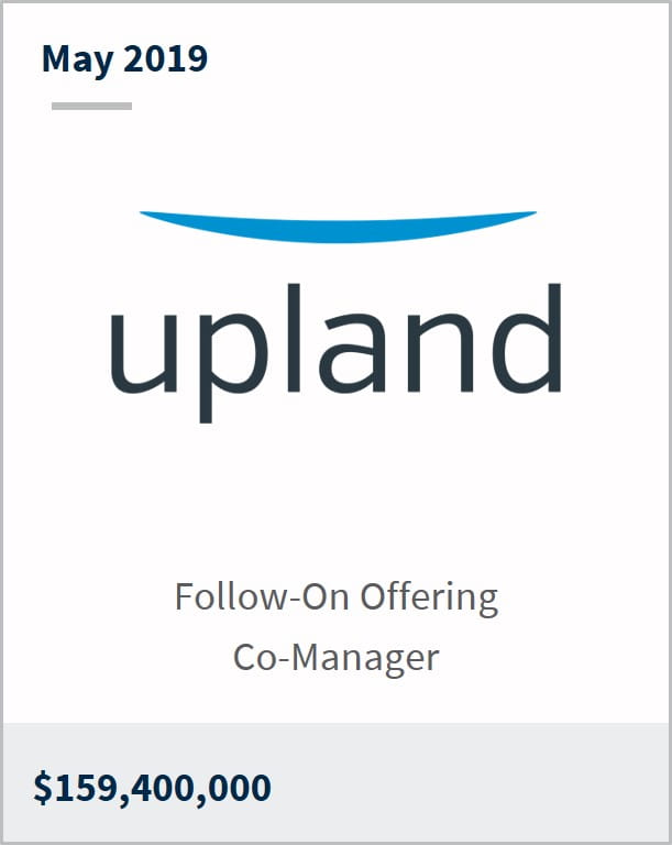 May 2019 Upland Software Inc $159,400,000 follow-on offering co-manager